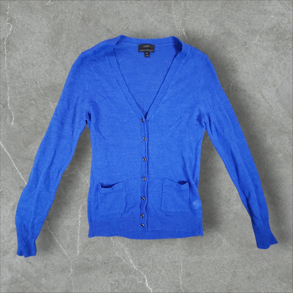 J.Crew Cardigan Womens Medium Blue Italian Alpaca Blend V-Neck Pockets Sweater